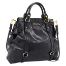 Miu Miu Hand Bag Leather 2way Black Gold Auth 167880M-1