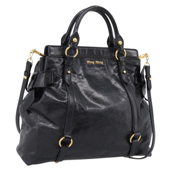 Miu Miu Hand Bag Leather 2way Black Gold Auth 167880M