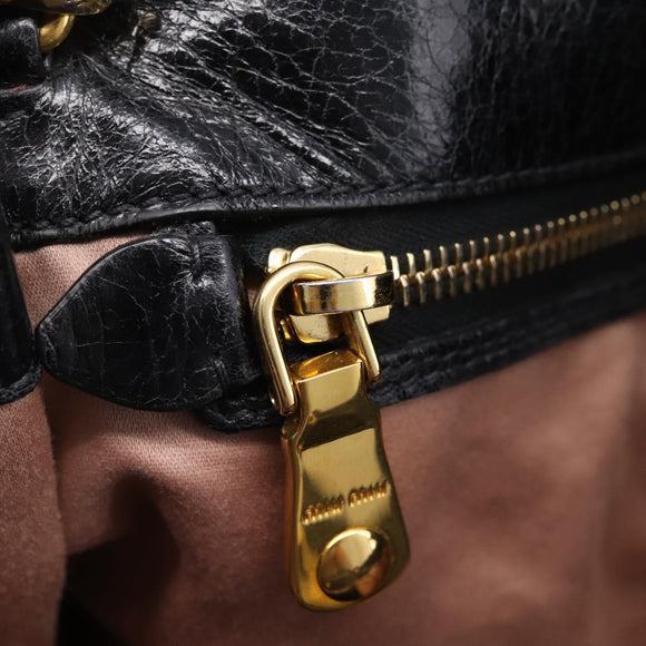 Miu Miu Hand Bag Leather 2way Black Gold Auth 167880M