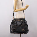 Miu Miu Hand Bag Leather 2way Black Gold Auth 167880M-25