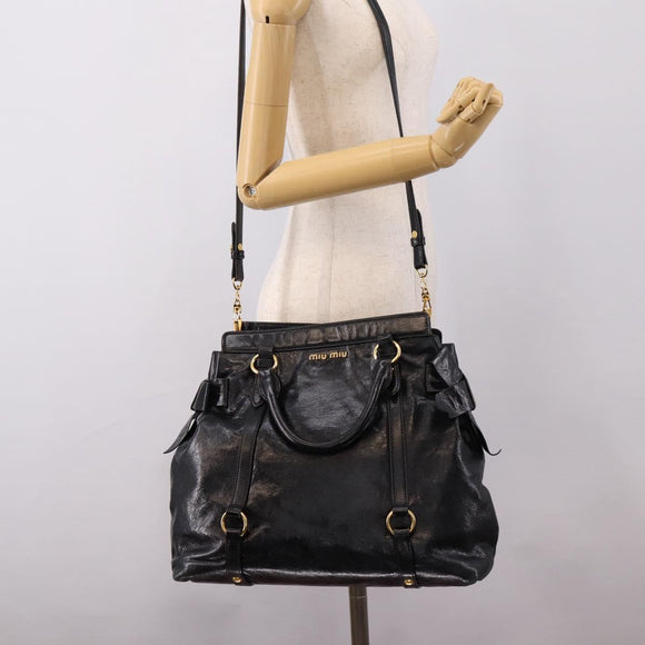 Miu Miu Hand Bag Leather 2way Black Gold Auth 167880M