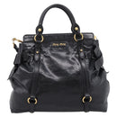 Miu Miu Hand Bag Leather 2way Black Gold Auth 167880M-13