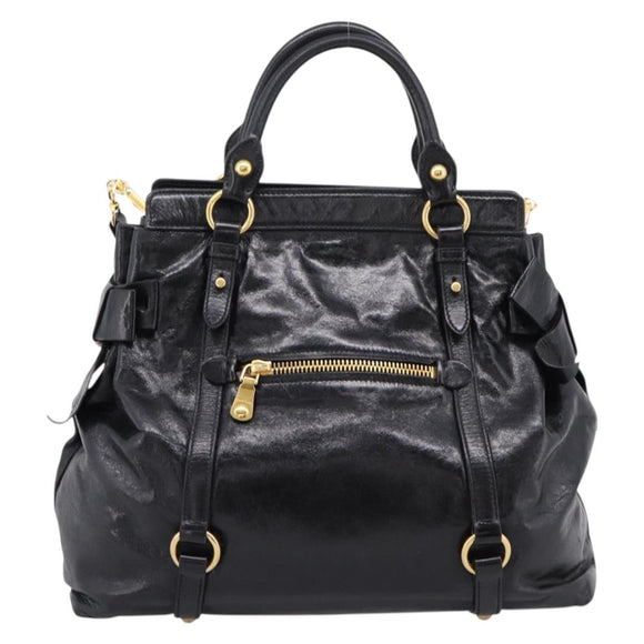 Miu Miu Hand Bag Leather 2way Black Gold Auth 167880M