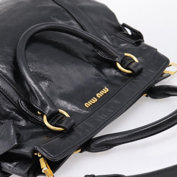 Miu Miu Hand Bag Leather 2way Black Gold Auth 167880M