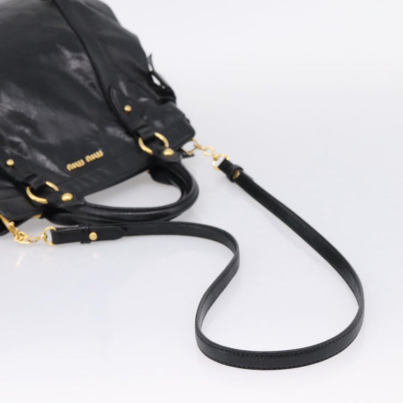 Miu Miu Hand Bag Leather 2way Black Gold Auth 167880M