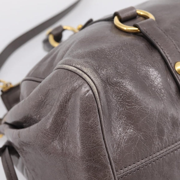 Miu Miu Hand Bag Leather 2way Gray Gold Auth 167881M