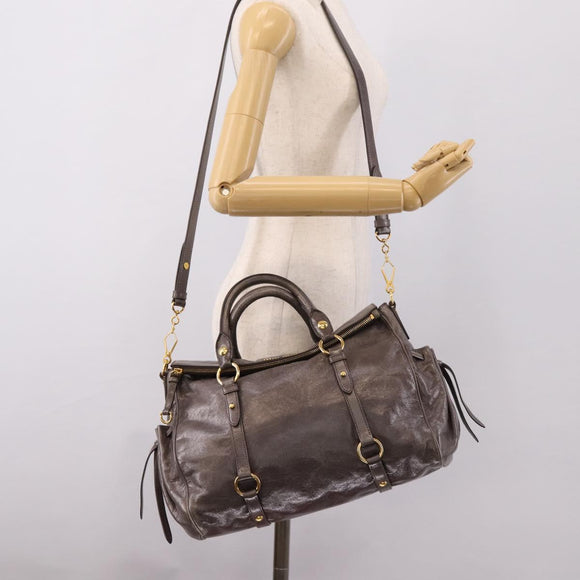 Miu Miu Hand Bag Leather 2way Gray Gold Auth 167881M