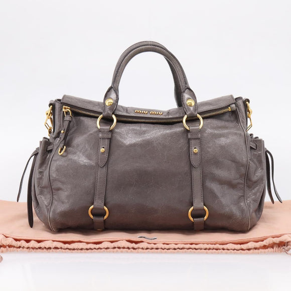 Miu Miu Hand Bag Leather 2way Gray Gold Auth 167881M