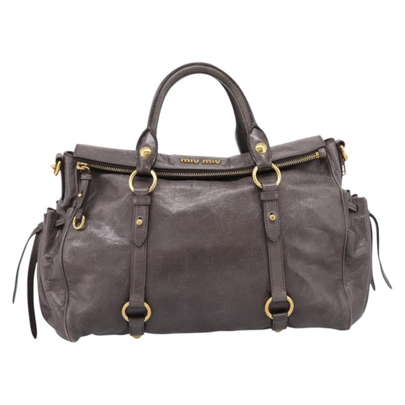 Miu Miu Hand Bag Leather 2way Gray Gold Auth 167881M