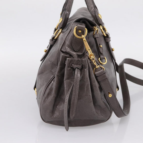 Miu Miu Hand Bag Leather 2way Gray Gold Auth 167881M