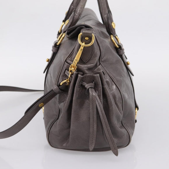 Miu Miu Hand Bag Leather 2way Gray Gold Auth 167881M