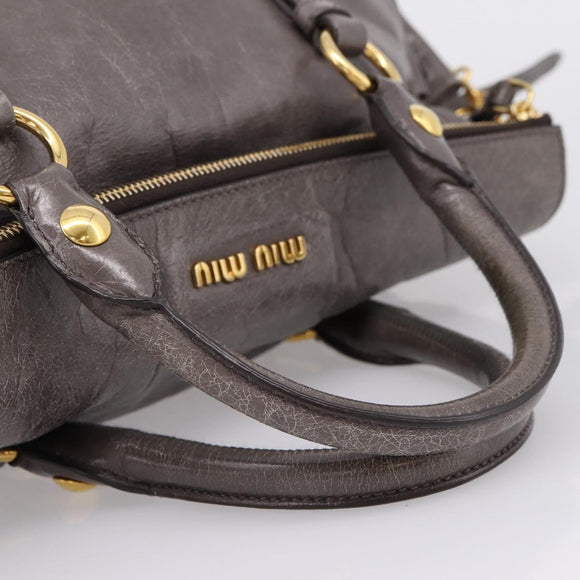 Miu Miu Hand Bag Leather 2way Gray Gold Auth 167881M
