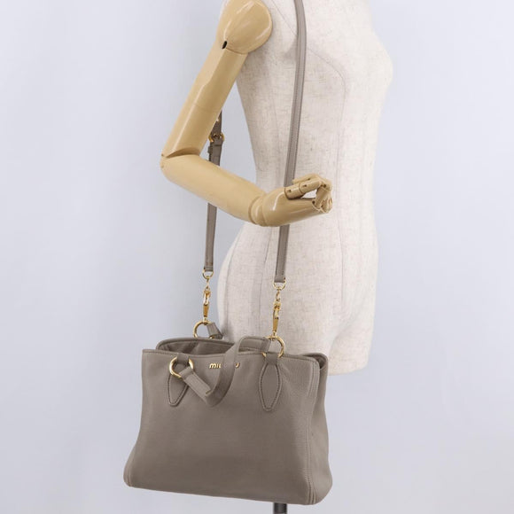 Miu Miu Hand Bag Leather 2way Gray Gold Auth 167882A