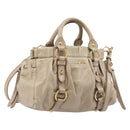 Miu Miu Hand Bag Leather 2way Beige Gold Auth 167884M-1