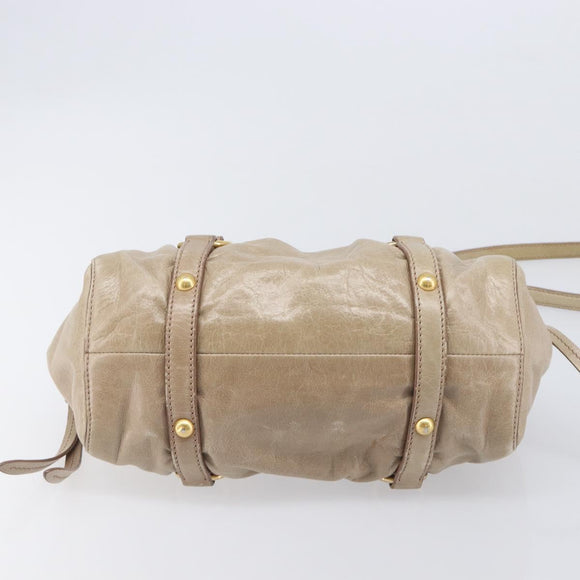 Miu Miu Hand Bag Leather 2way Beige Gold Auth 167884M