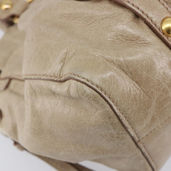 Miu Miu Hand Bag Leather 2way Beige Gold Auth 167884M