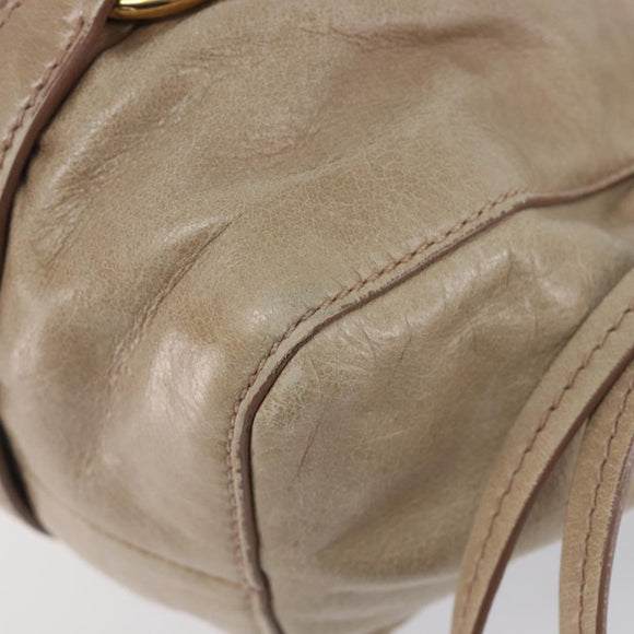 Miu Miu Hand Bag Leather 2way Beige Gold Auth 167884M