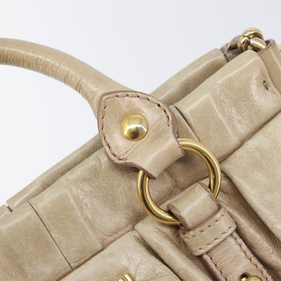Miu Miu Hand Bag Leather 2way Beige Gold Auth 167884M