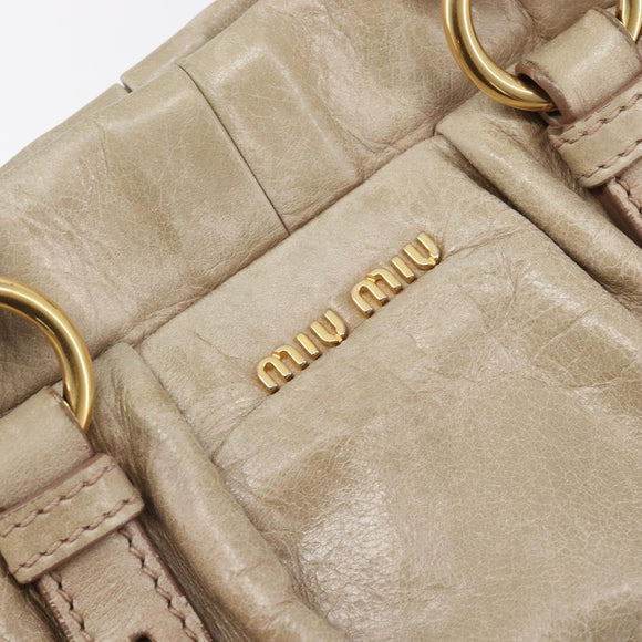 Miu Miu Hand Bag Leather 2way Beige Gold Auth 167884M