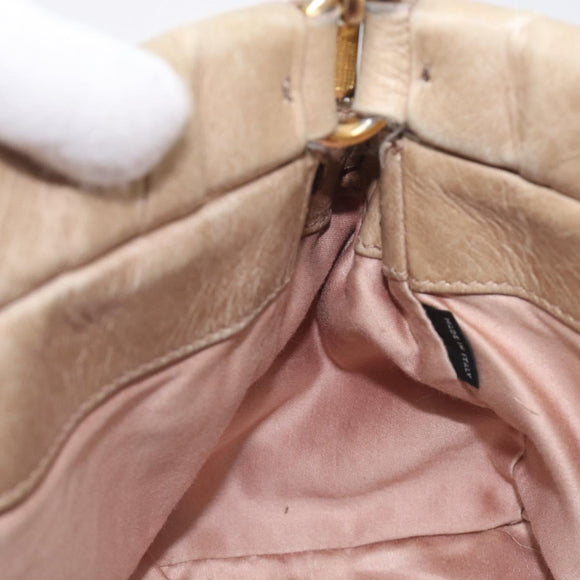 Miu Miu Hand Bag Leather 2way Beige Gold Auth 167884M