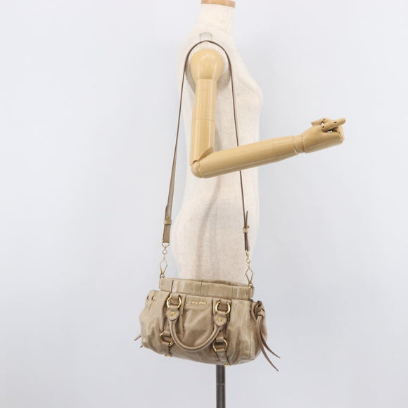 Miu Miu Hand Bag Leather 2way Beige Gold Auth 167884M