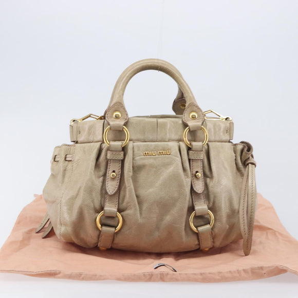 Miu Miu Hand Bag Leather 2way Beige Gold Auth 167884M