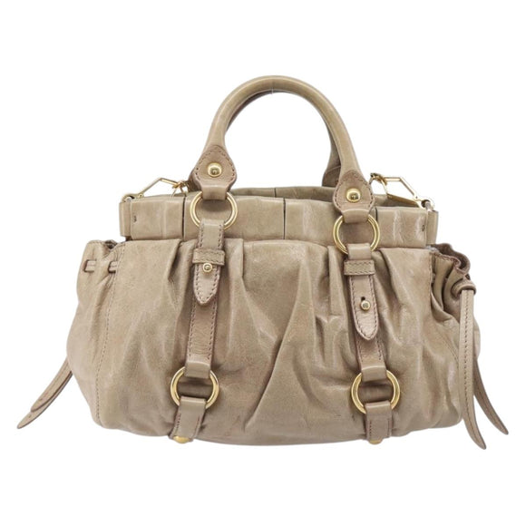 Miu Miu Hand Bag Leather 2way Beige Gold Auth 167884M