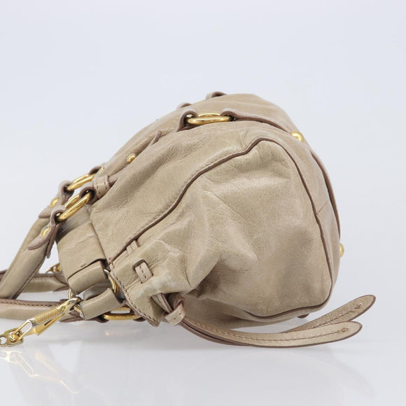 Miu Miu Hand Bag Leather 2way Beige Gold Auth 167884M