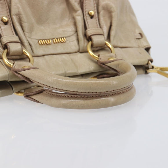Miu Miu Hand Bag Leather 2way Beige Gold Auth 167884M