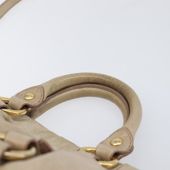 Miu Miu Hand Bag Leather 2way Beige Gold Auth 167884M