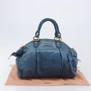 Miu Miu Hand Bag Leather 2way Blue Gold Auth 167885M-32