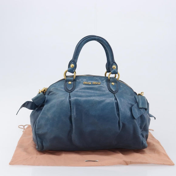 Miu Miu Hand Bag Leather 2way Blue Gold Auth 167885M