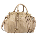 Miu Miu Hand Bag Leather 2way Beige Gold Auth 167886M-1