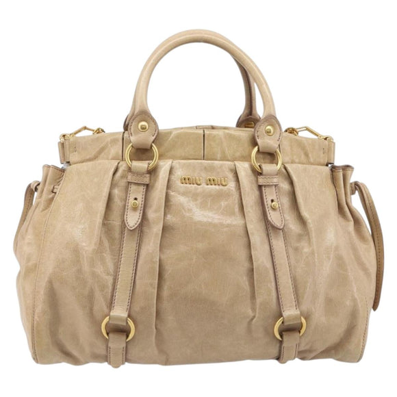 Miu Miu Hand Bag Leather 2way Beige Gold Auth 167886M