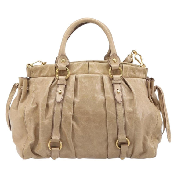 Miu Miu Hand Bag Leather 2way Beige Gold Auth 167886M