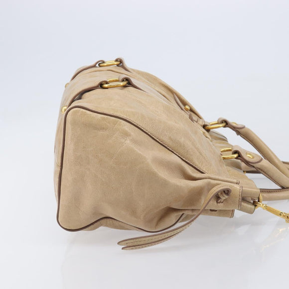 Miu Miu Hand Bag Leather 2way Beige Gold Auth 167886M
