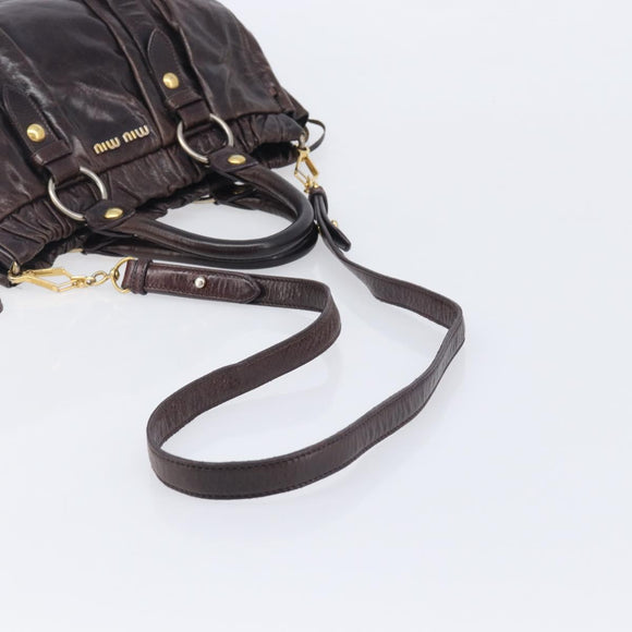 Miu Miu Hand Bag Leather 2way Brown Gold Auth 167887M