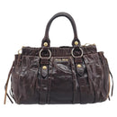 Miu Miu Hand Bag Leather 2way Brown Gold Auth 167887M-2