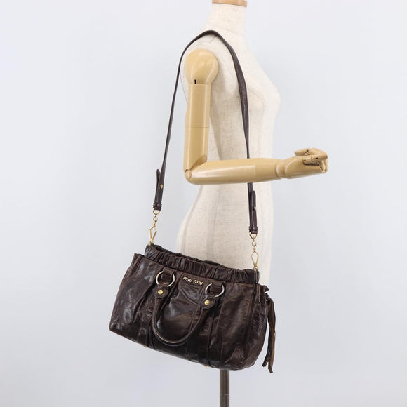 Miu Miu Hand Bag Leather 2way Brown Gold Auth 167887M