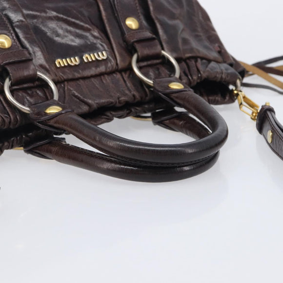 Miu Miu Hand Bag Leather 2way Brown Gold Auth 167887M