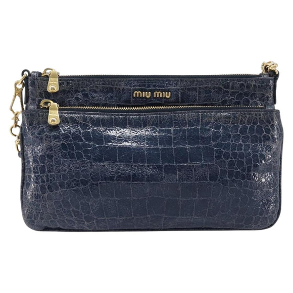 Miu Miu Shoulder Bag Leather Blue Gold Auth 167888A