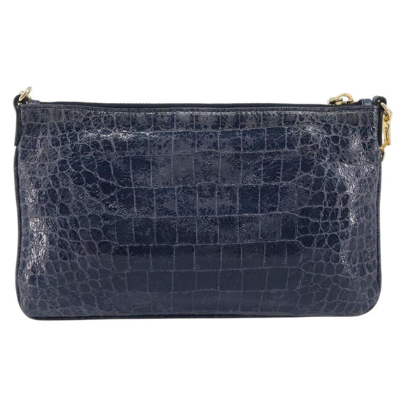 Miu Miu Shoulder Bag Leather Blue Gold Auth 167888A