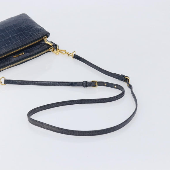 Miu Miu Shoulder Bag Leather Blue Gold Auth 167888A