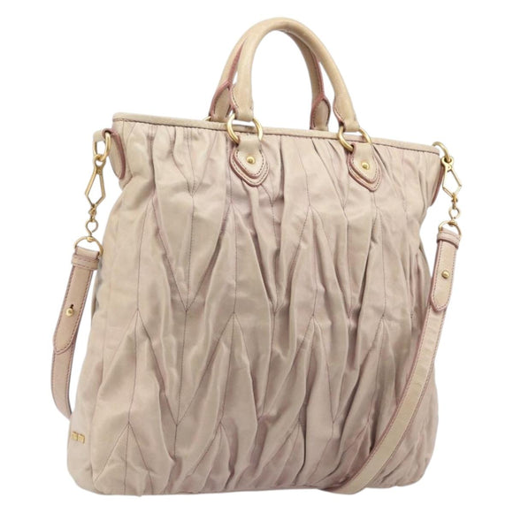Miu Miu Hand Bag Leather 2way Pink Gold Auth 167890A