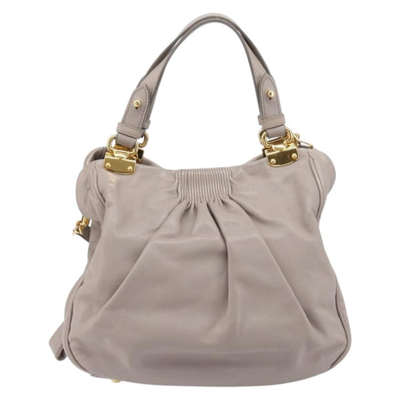 Miu Miu Hand Bag Leather 2way Gray Gold Auth 167897A