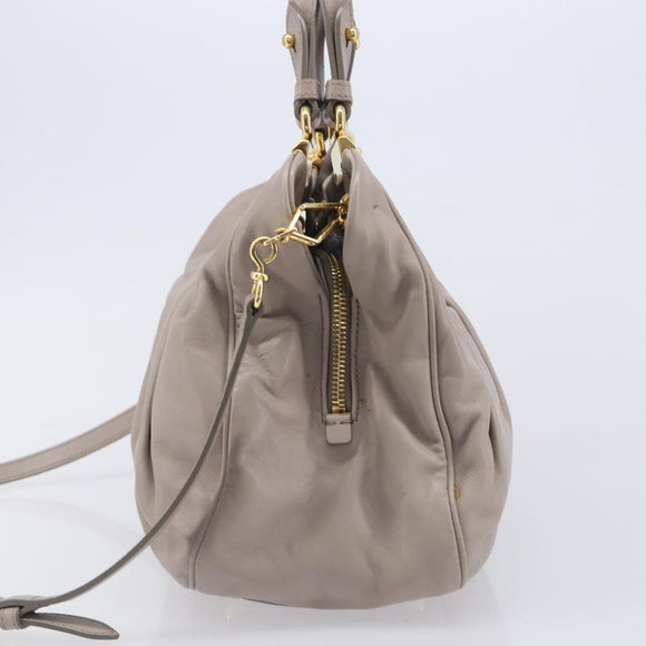 Miu Miu Hand Bag Leather 2way Gray Gold Auth 167897A