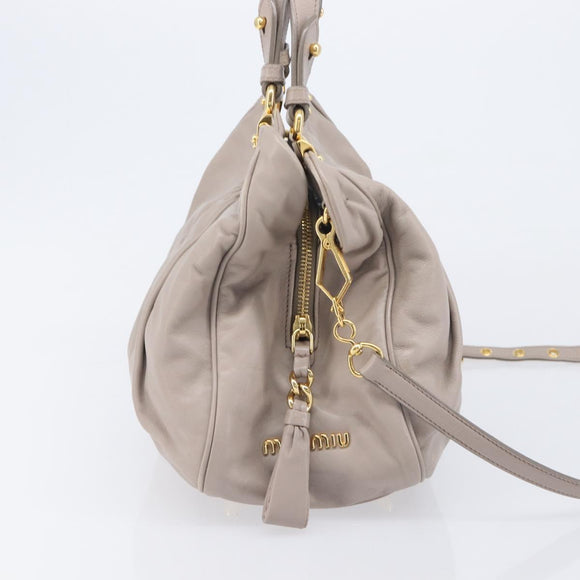 Miu Miu Hand Bag Leather 2way Gray Gold Auth 167897A