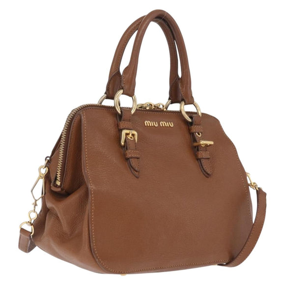 Miu Miu Hand Bag Leather 2way Brown Gold Auth 167898A