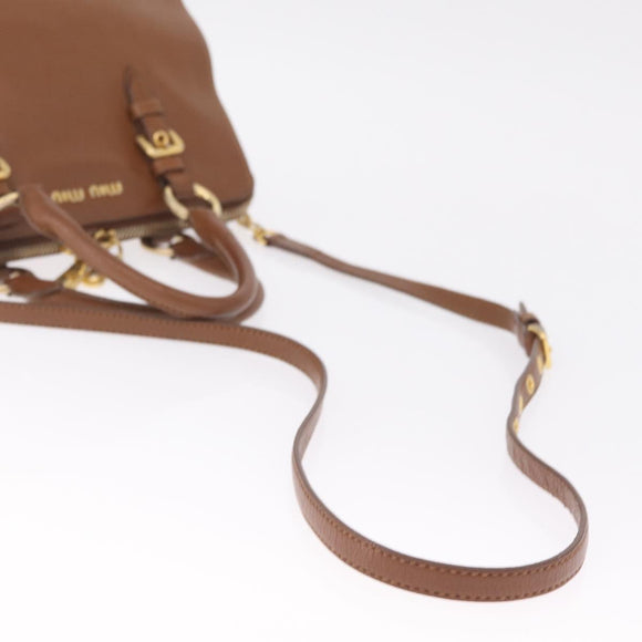 Miu Miu Hand Bag Leather 2way Brown Gold Auth 167898A