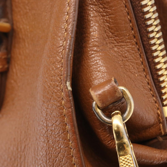 Miu Miu Hand Bag Leather 2way Brown Gold Auth 167898A